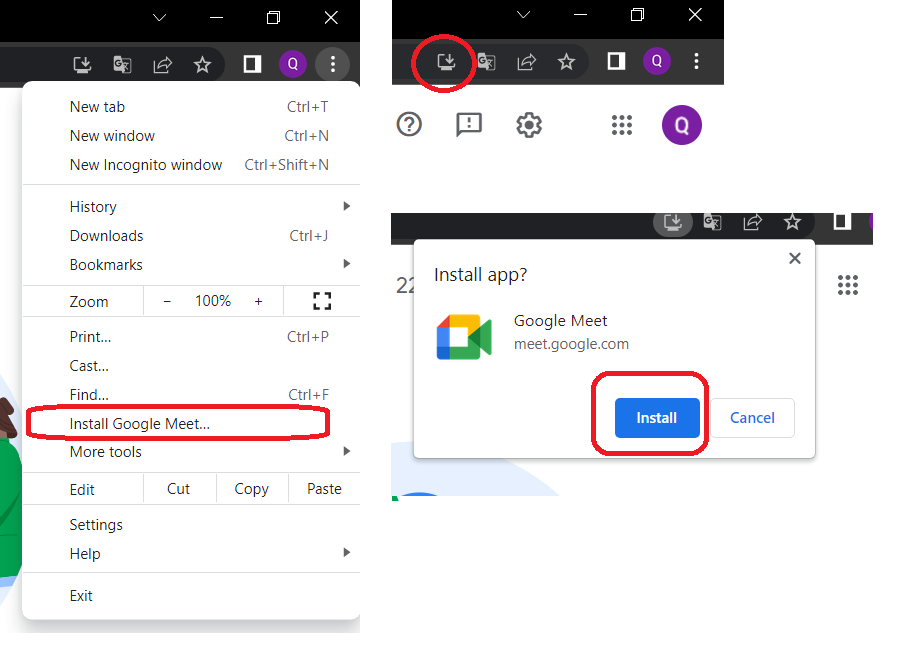 Cài google Meet trên laptop bằng chrome app