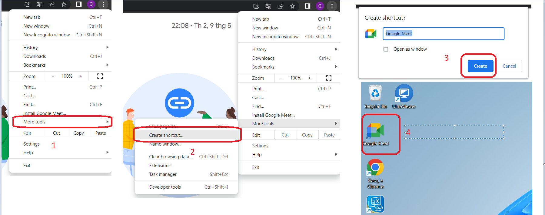 cài shortcut google meet trên laptop